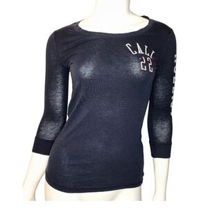 Hollister California CALI 22 Navy Blue Long Sleeve Graphic T-Shirt Size S